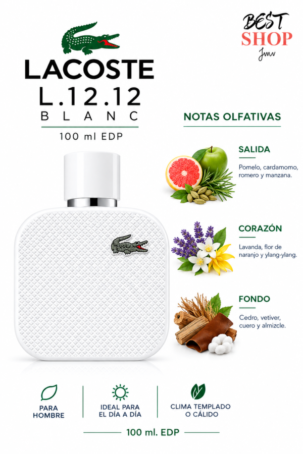 Anuncio minimalista del perfume Lacoste Blanc Lacoste L.12.12 Blanc 100 ml EDP